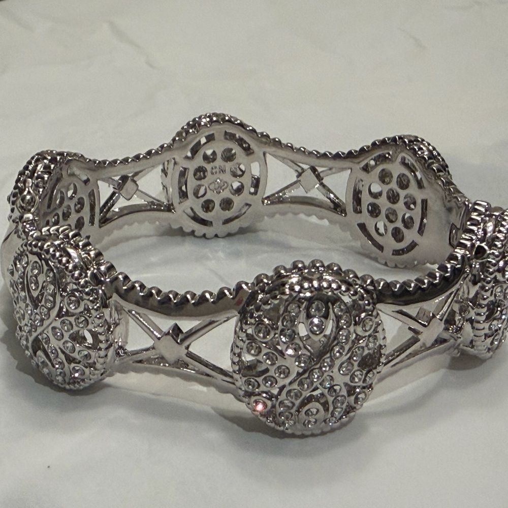 QVC Silver and Diamond Gemstone Bold Bangle Bracelet with Sparkling Accents NWT - Picture 6 of 7